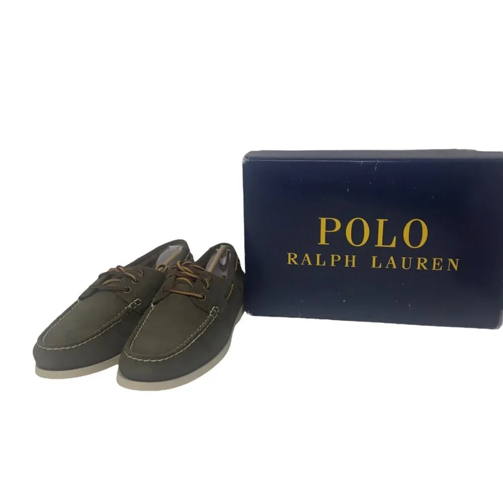 POLO Ralph Lauren Bienne II Leather Boat Shoes Oxford Loafer Olive Green Sz 8